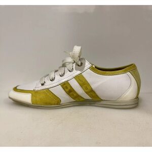Woman's MAGLI by Bruno Magli White Yellow Suede Leather Lace Up Sneakers Size 37